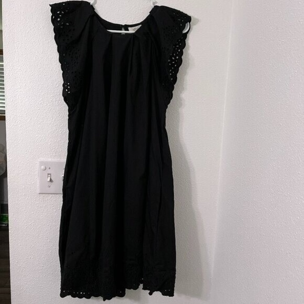 Wilfred Lunaire Midi Dress Black Eyelet Ruffle Sleeve New Size XS